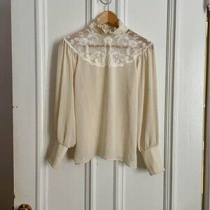 Vintage 70s Sheer Lace Blouse – Made in Canada (Size 8)